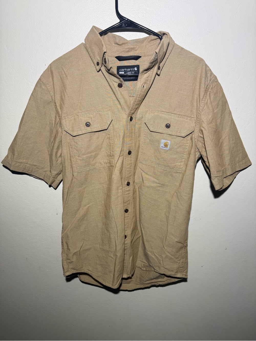 Carhartt Men's Short Sleeve Button-Down Shirt in Khaki Tan
